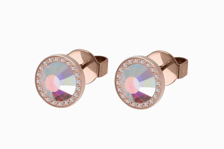 Qudo Rose Gold Earrings Canino Deluxe 10.5mm - Crystal Aurora Boreale